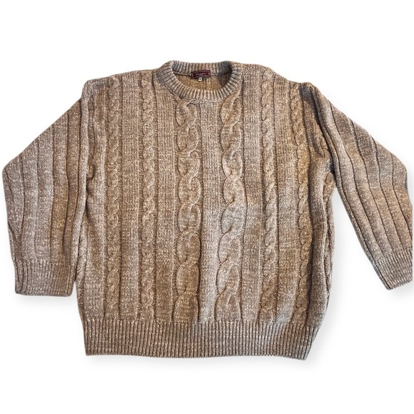 BRUMMELL Wool Taupe Cable Kit Fisherman’s Sweater Unisex Women XL Men L - Picture 2 of 8